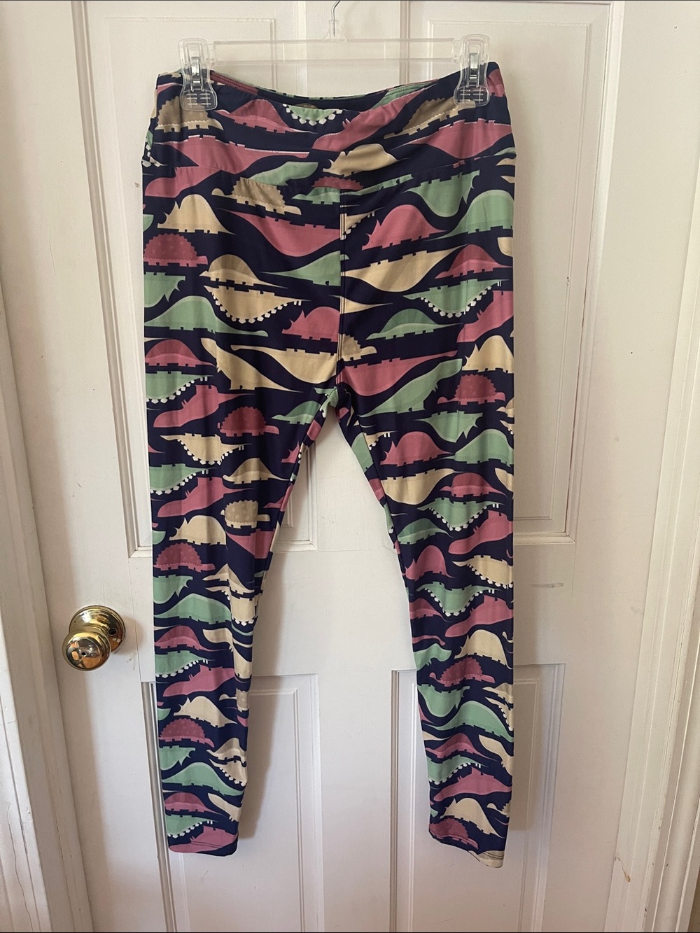 LuLaRoe Kids Leggings in Navy with Pink, Green & Cream Dinosaurs